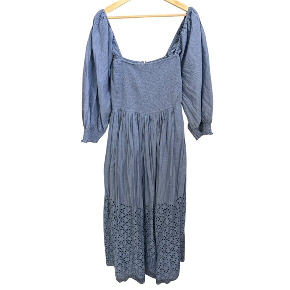 Free People Perfect Storm Balloon Sleeve Midi Dress Blue Large Cottagecore Roman - Picture 1 of 9
